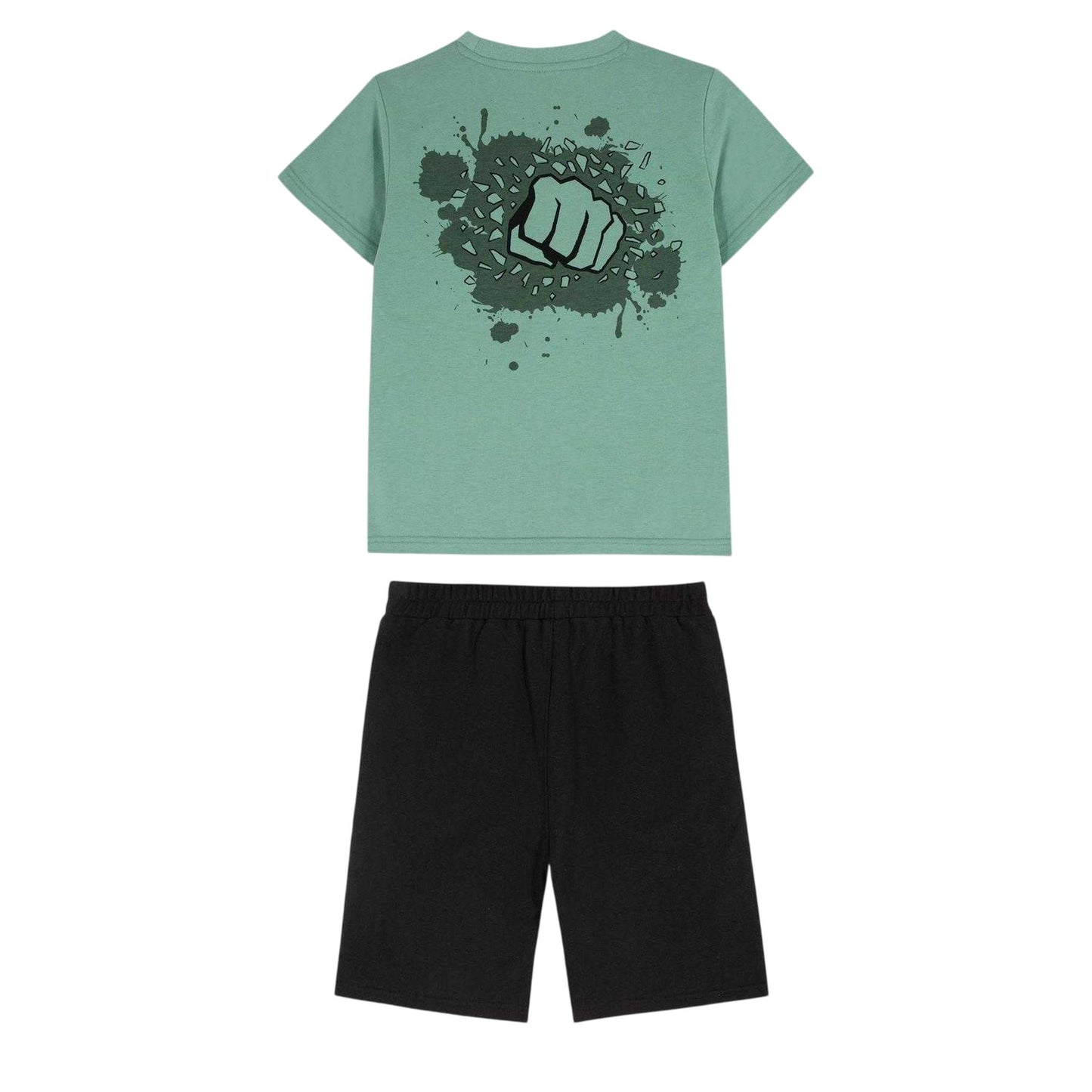 Green-Black - Back - The Incredible Hulk Childrens-Kids T-Shirt & Shorts Set