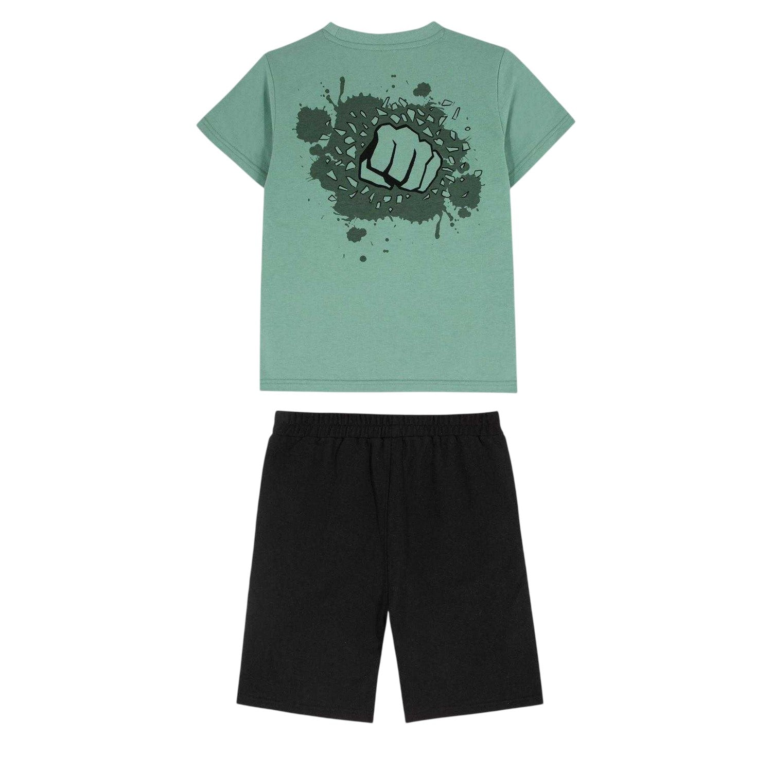 Green-Black - Back - The Incredible Hulk Childrens-Kids T-Shirt & Shorts Set