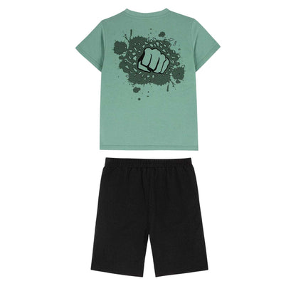 Green-Black - Back - The Incredible Hulk Childrens-Kids T-Shirt & Shorts Set