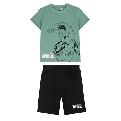 Green-Black - Front - The Incredible Hulk Childrens-Kids T-Shirt & Shorts Set