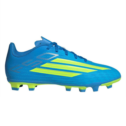 Blue-Yellow - Front - Adidas Childrens-Kids F50 Messi Club Firm Ground Football Boots