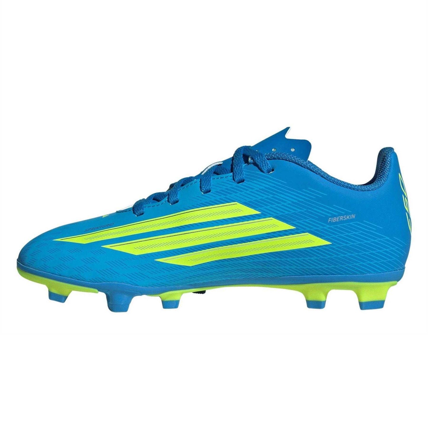 Blue-Yellow - Side - Adidas Childrens-Kids F50 Messi Club Firm Ground Football Boots