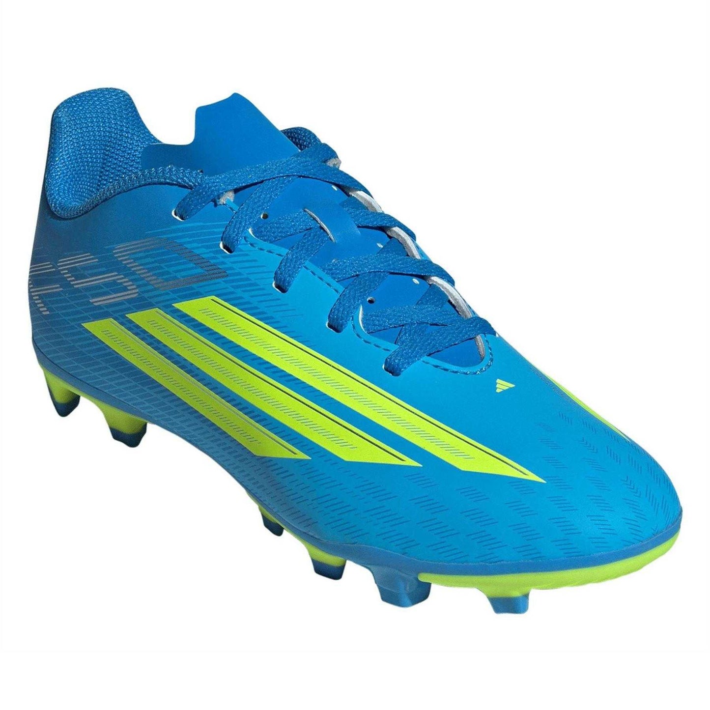 Blue-Yellow - Pack Shot - Adidas Childrens-Kids F50 Messi Club Firm Ground Football Boots