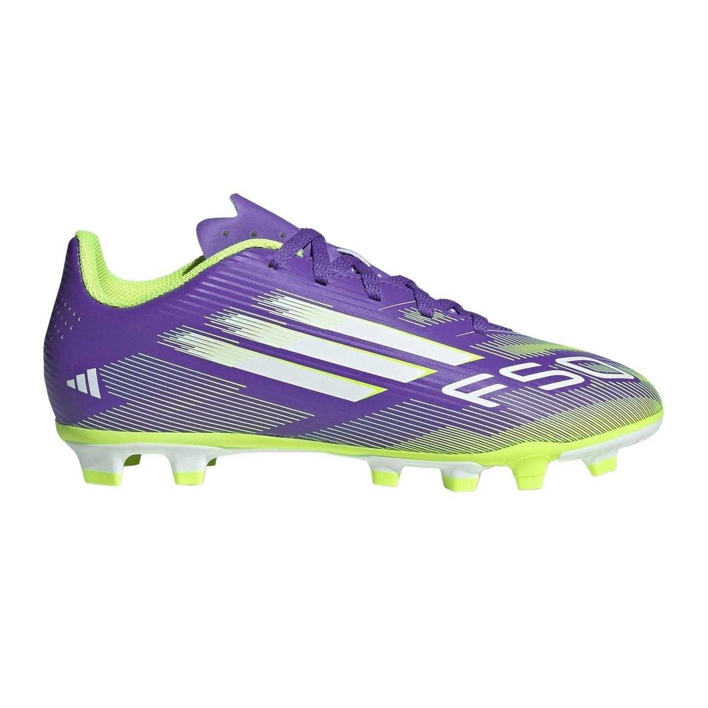 Purple-White - Front - Adidas Childrens-Kids F50 Messi Club Firm Ground Football Boots