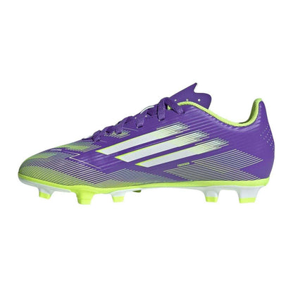 Purple-White - Side - Adidas Childrens-Kids F50 Messi Club Firm Ground Football Boots