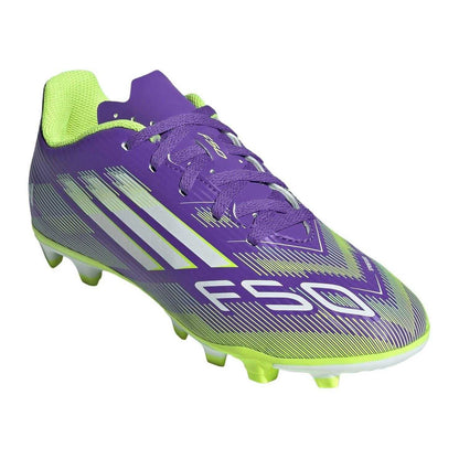 Purple-White - Pack Shot - Adidas Childrens-Kids F50 Messi Club Firm Ground Football Boots