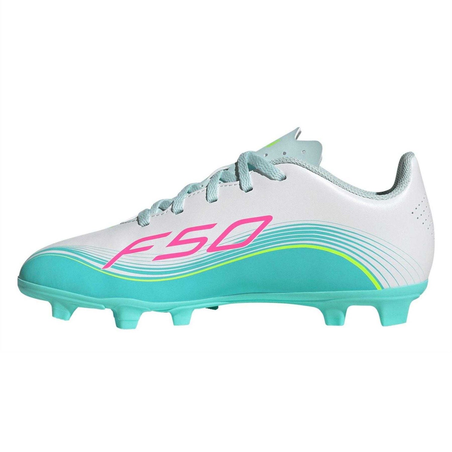 White-Pink-Blue - Side - Adidas Childrens-Kids F50 Messi Club Firm Ground Football Boots