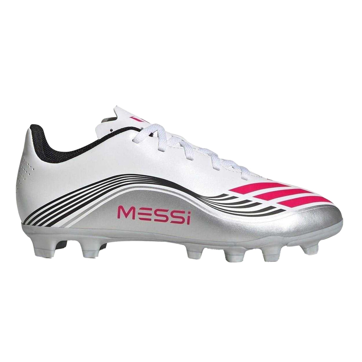 White-Red - Front - Adidas Childrens-Kids F50 Messi Club Firm Ground Football Boots
