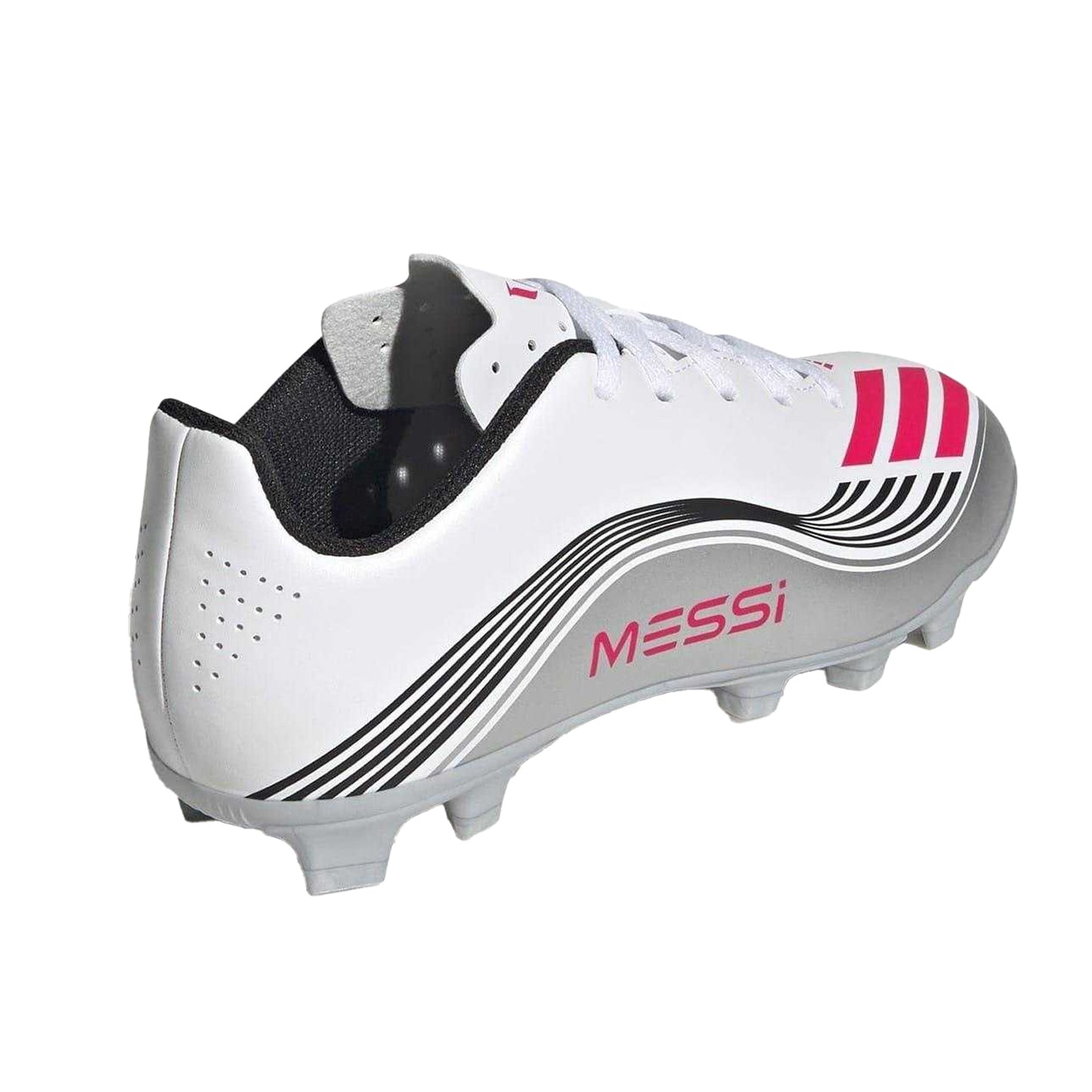White-Red - Back - Adidas Childrens-Kids F50 Messi Club Firm Ground Football Boots