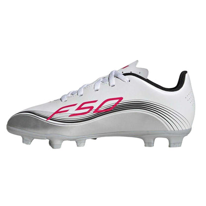 White-Red - Side - Adidas Childrens-Kids F50 Messi Club Firm Ground Football Boots