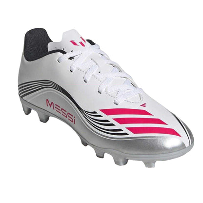 White-Red - Pack Shot - Adidas Childrens-Kids F50 Messi Club Firm Ground Football Boots