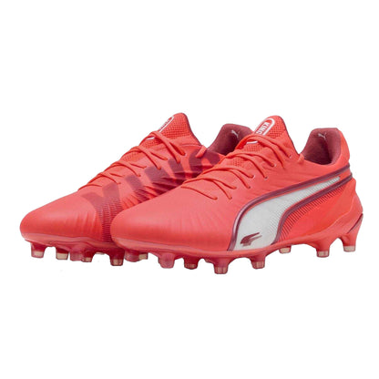 White-Fire Red - Pack Shot - Puma Womens-Ladies King Ultimate Firm Ground Football Boots