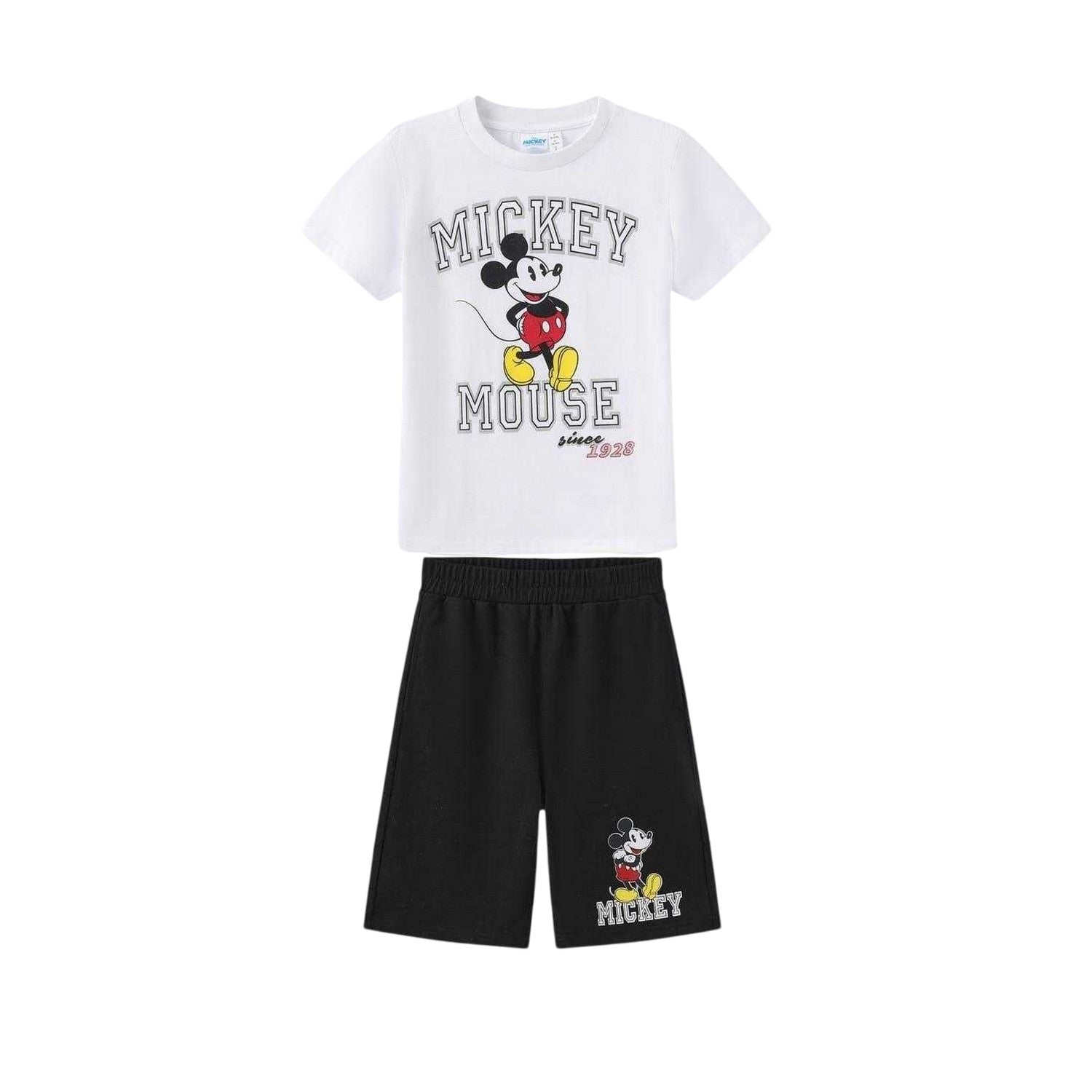 White-Black - Front - Disney Childrens-Kids Mickey Mouse T-Shirt & Shorts Set