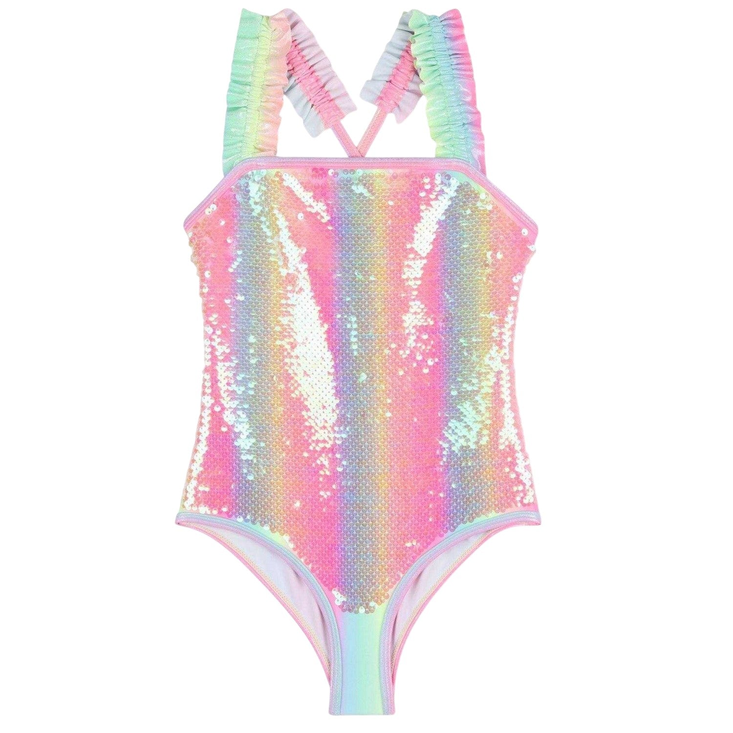 Multicoloured - Front - Billieblush Girls Sequins One Piece Swimsuit