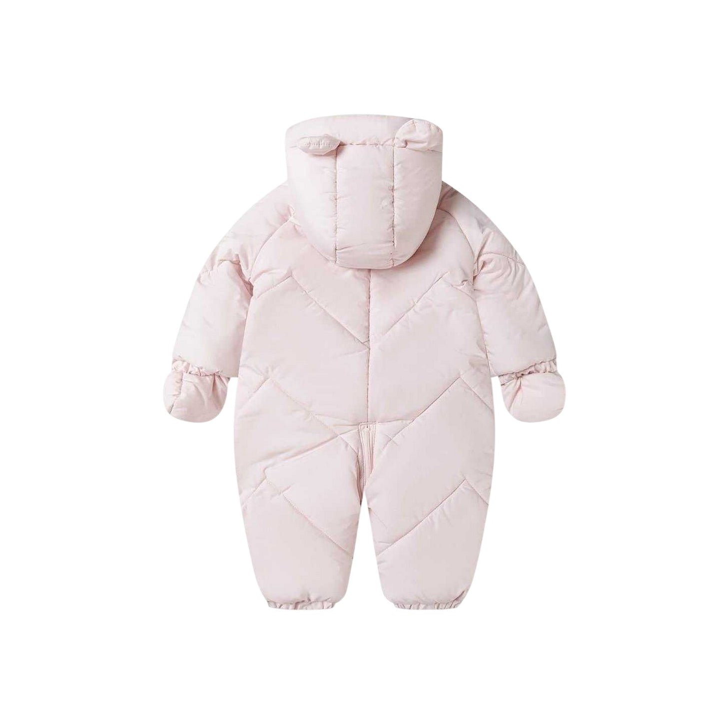 Light Pink - Back - Minoti Baby Quilted Hooded Snowsuit