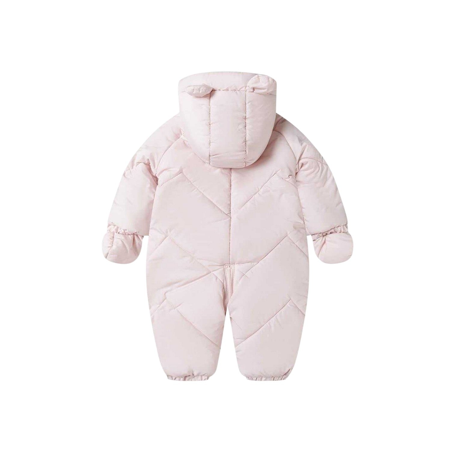 Light Pink - Back - Minoti Baby Quilted Hooded Snowsuit