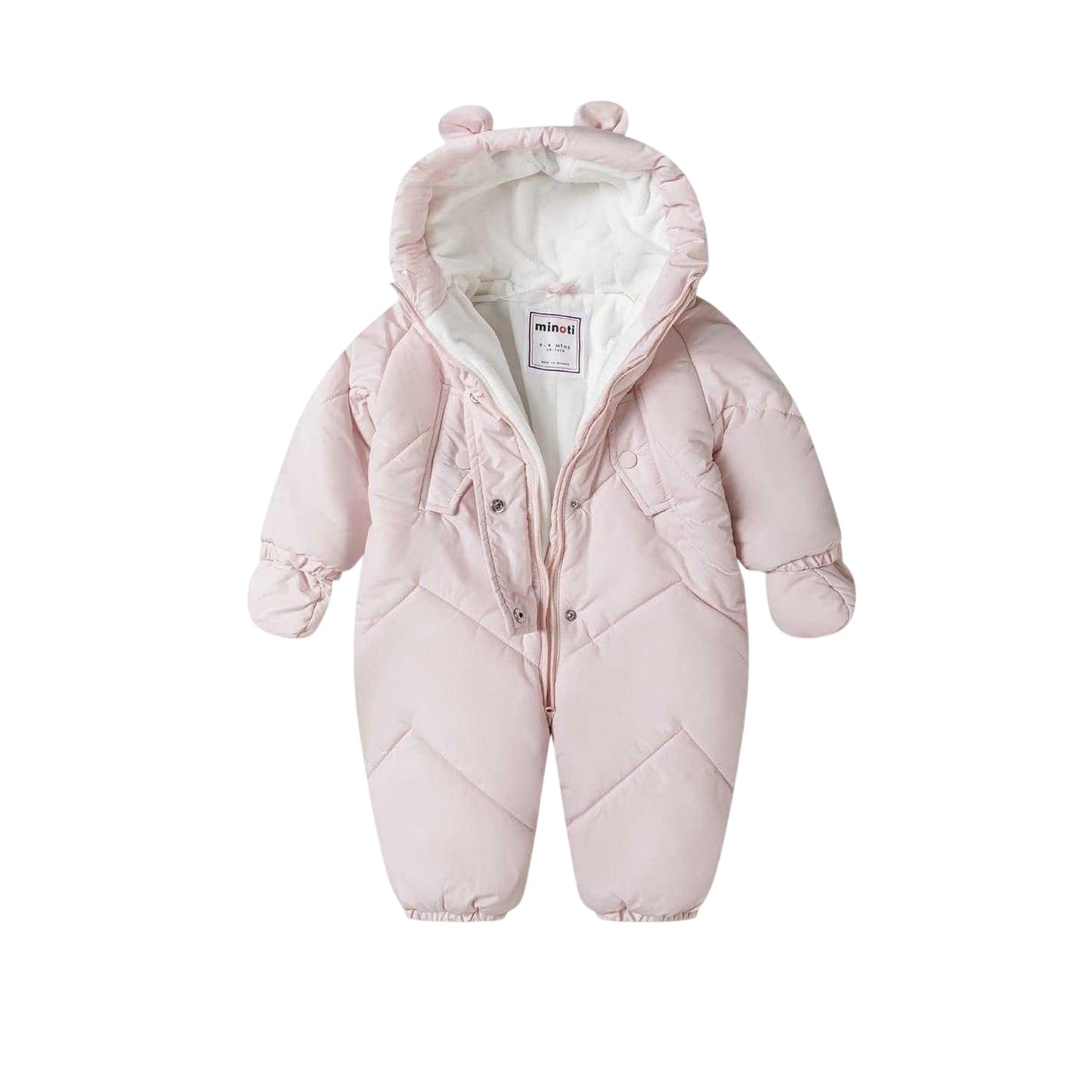 Light Pink - Side - Minoti Baby Quilted Hooded Snowsuit