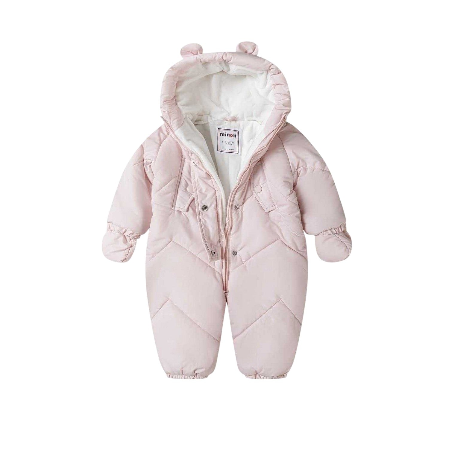 Light Pink - Side - Minoti Baby Quilted Hooded Snowsuit