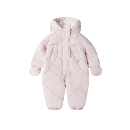 Light Pink - Front - Minoti Baby Quilted Hooded Snowsuit