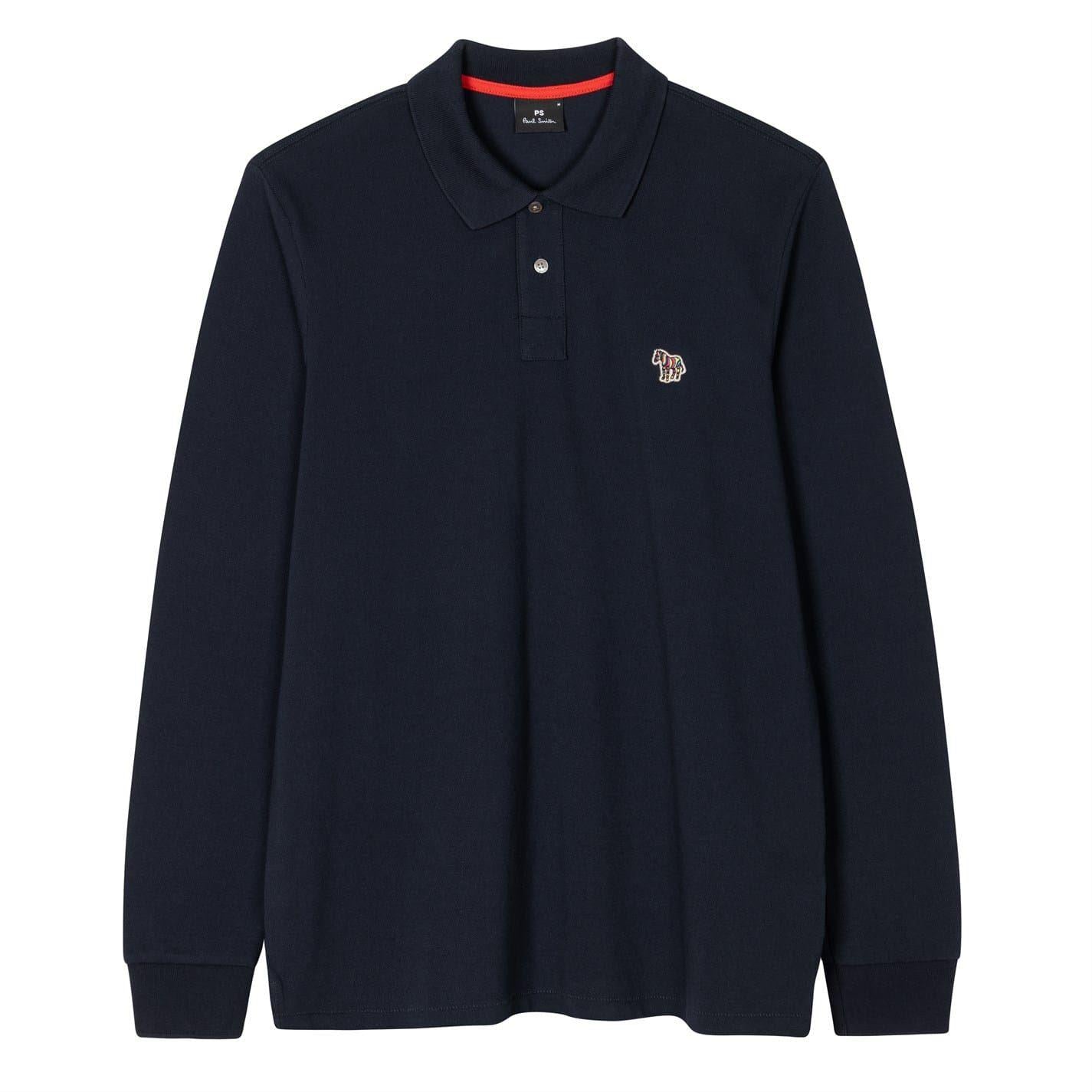Navy - Front - Paul Smith Mens Zebra Long-Sleeved Polo Shirt