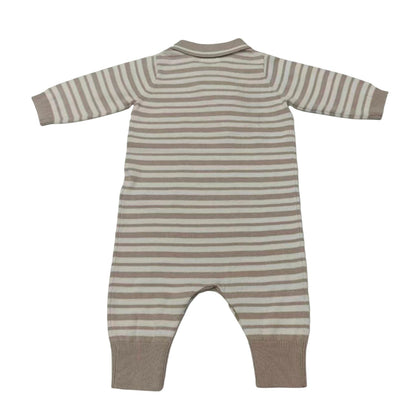 Beige-Brown - Back - Pretty Green Baby Striped Romper
