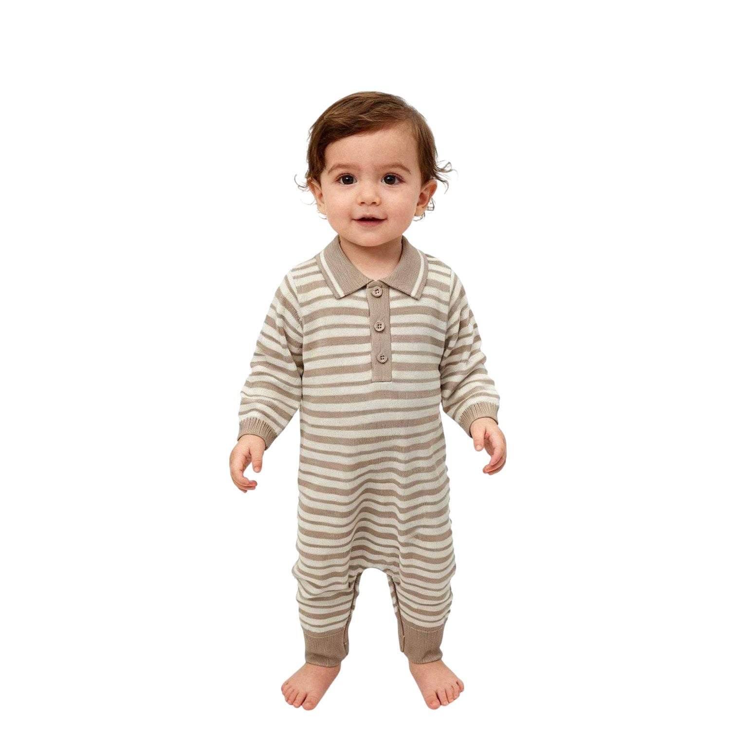 Beige-Brown - Side - Pretty Green Baby Striped Romper