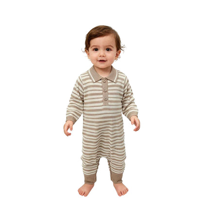 Beige-Brown - Side - Pretty Green Baby Striped Romper