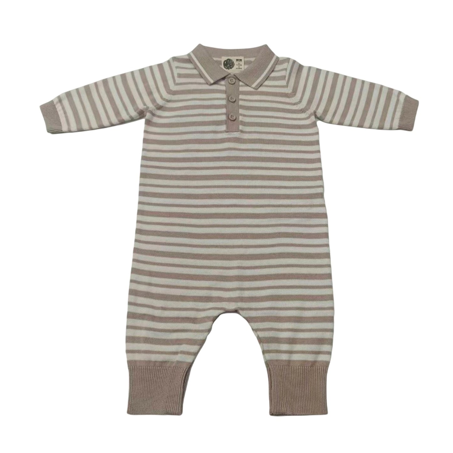 Beige-Brown - Front - Pretty Green Baby Striped Romper