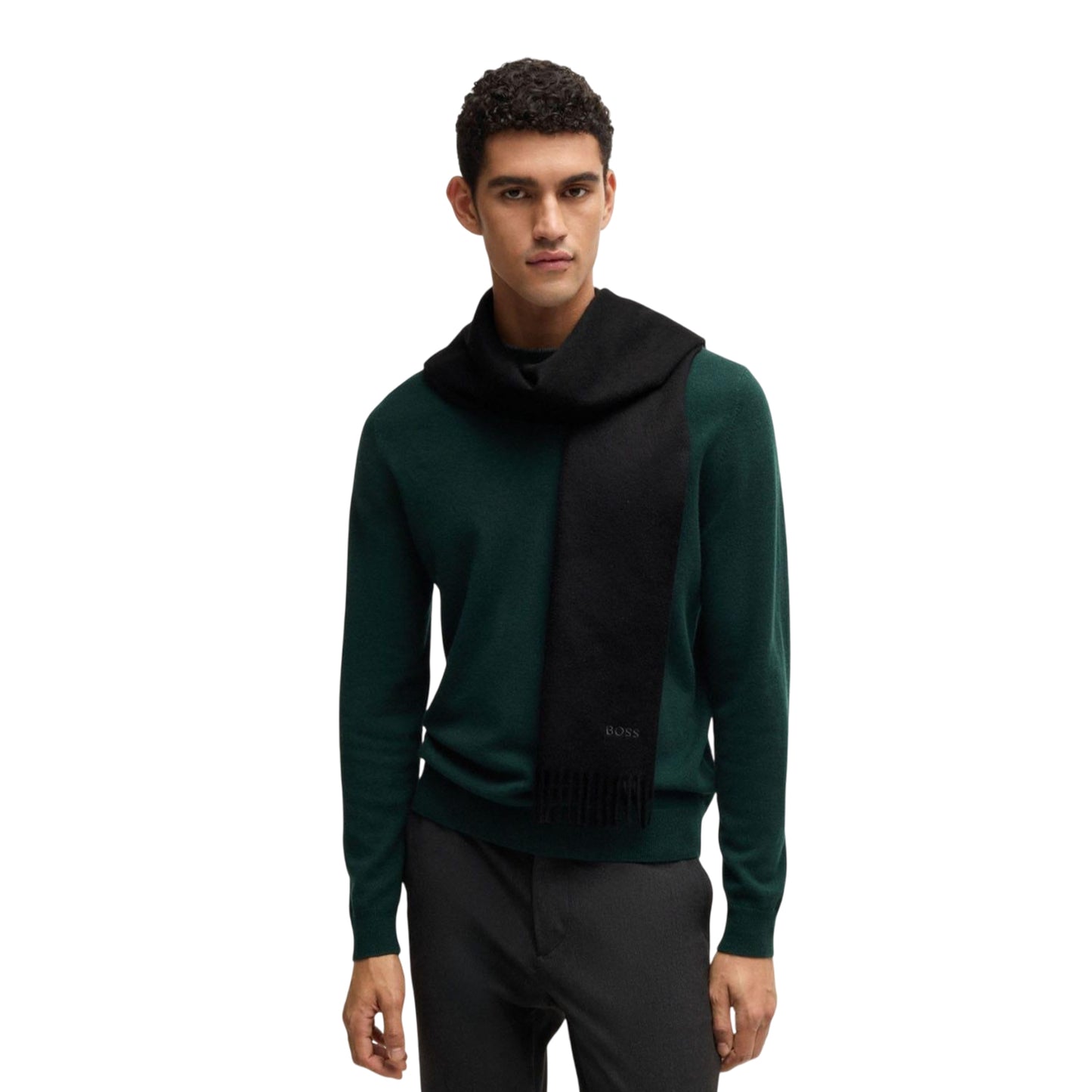 Black - Side - Boss Mens Embroidered Logo Scarf