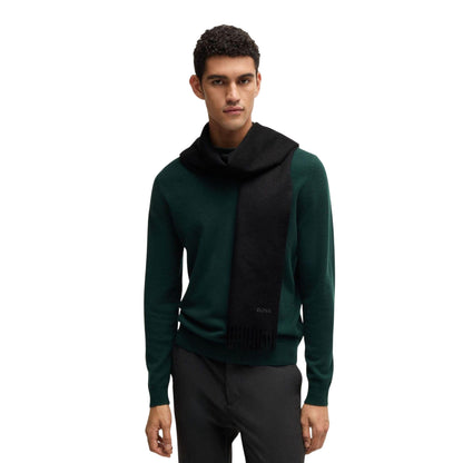 Black - Side - Boss Mens Embroidered Logo Scarf