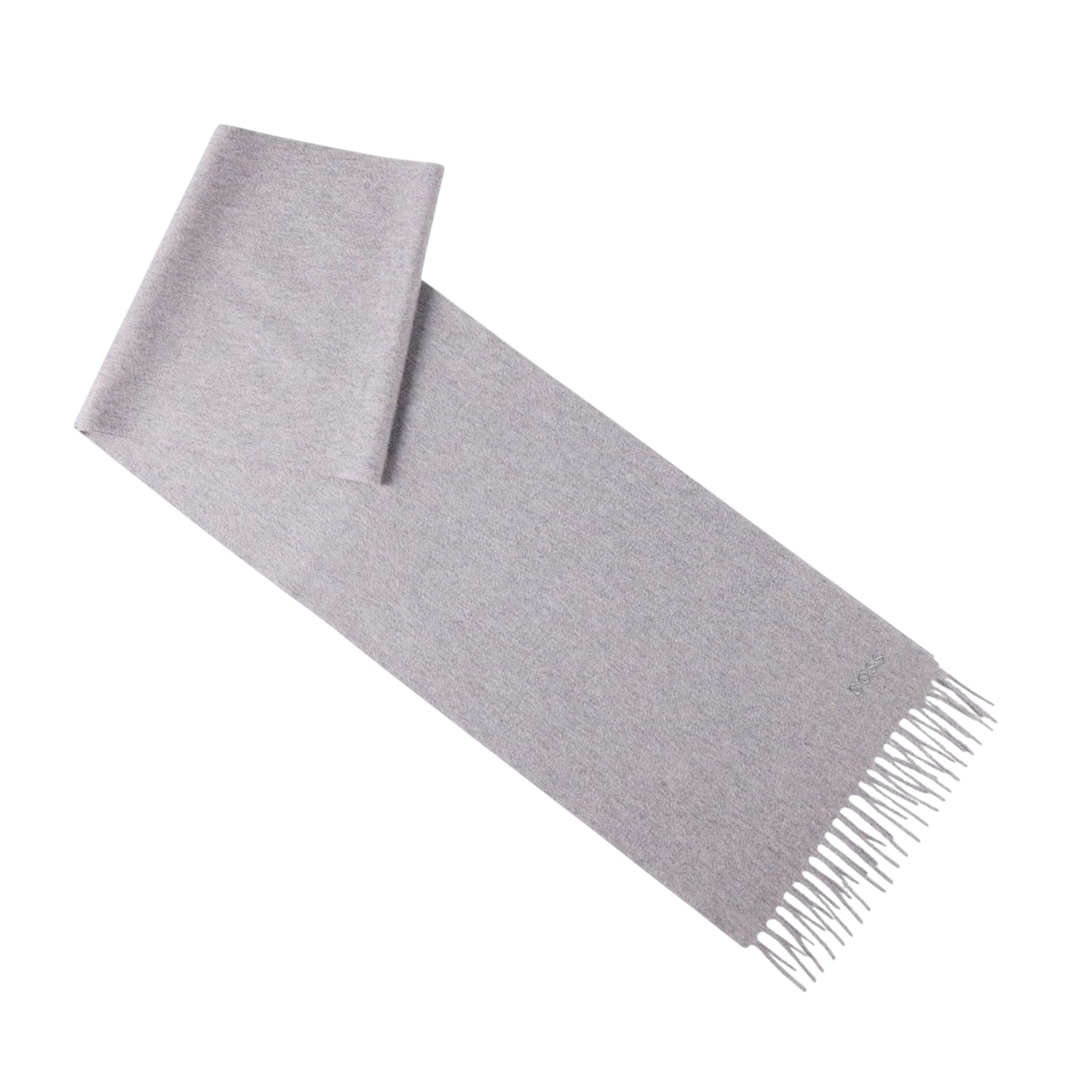 Grey - Back - Boss Mens Embroidered Logo Scarf