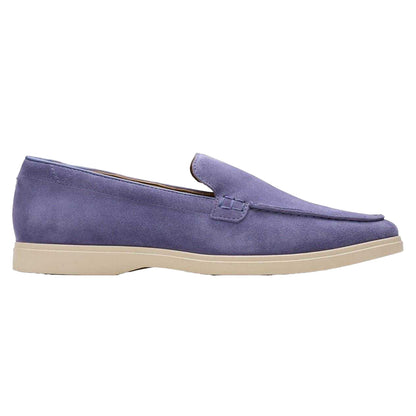 Dusky Blue - Front - Clarks Mens Torford Venetian Suede Loafers