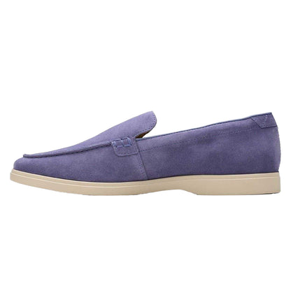 Dusky Blue - Side - Clarks Mens Torford Venetian Suede Loafers