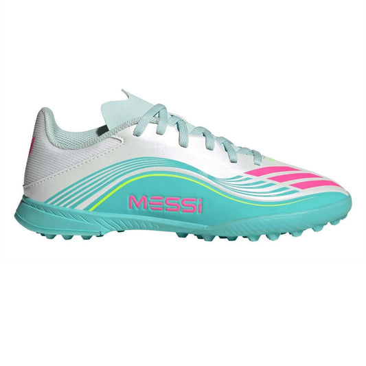 White-Pink-Blue - Front - Adidas Childrens-Kids F50 League Artificial Ground Football Boots