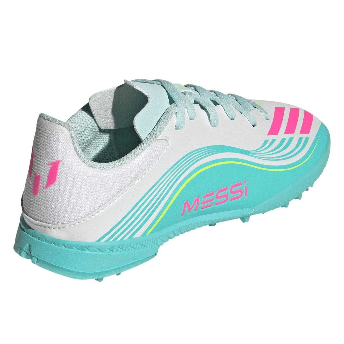 White-Pink-Blue - Back - Adidas Childrens-Kids F50 League Artificial Ground Football Boots