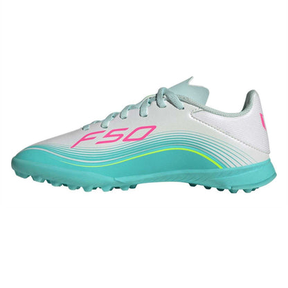 White-Pink-Blue - Side - Adidas Childrens-Kids F50 League Artificial Ground Football Boots