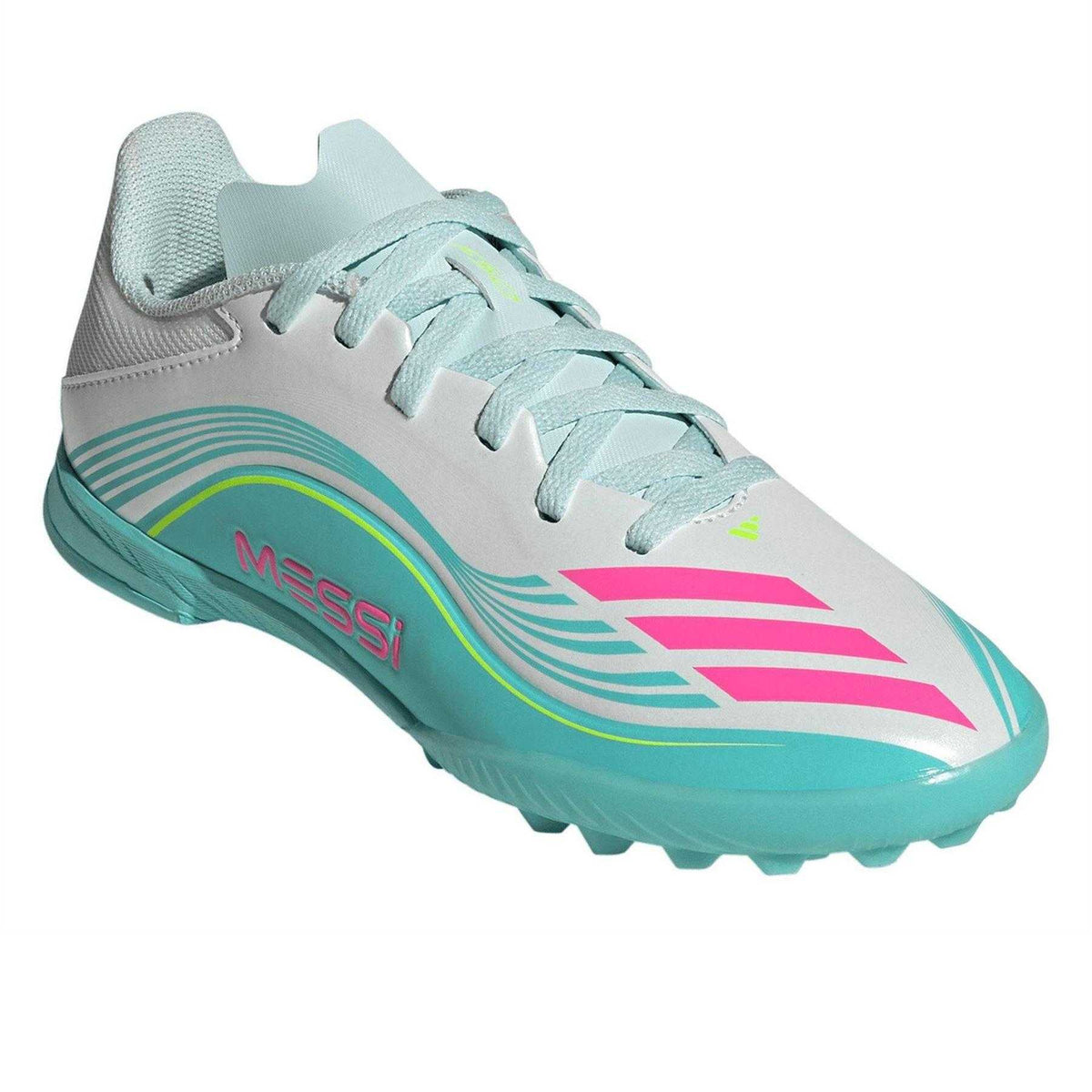 White-Pink-Blue - Pack Shot - Adidas Childrens-Kids F50 League Artificial Ground Football Boots