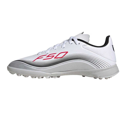 White-Red - Side - Adidas Childrens-Kids F50 League Artificial Ground Football Boots