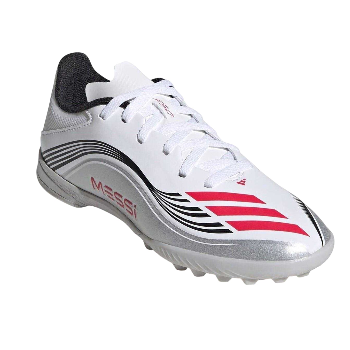 White-Red - Pack Shot - Adidas Childrens-Kids F50 League Artificial Ground Football Boots