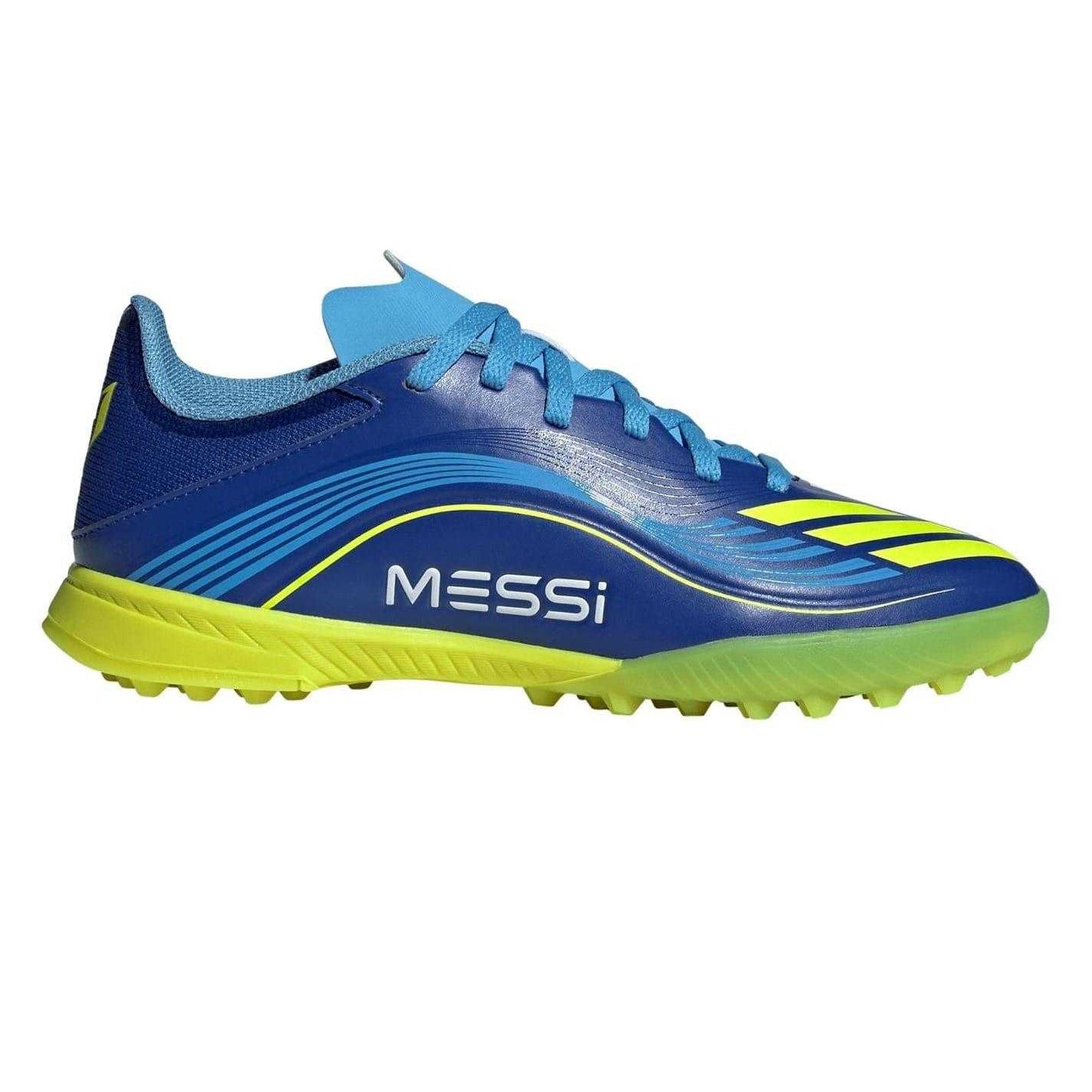 Blue-Yellow - Front - Adidas Childrens-Kids F50 League Artificial Ground Football Boots