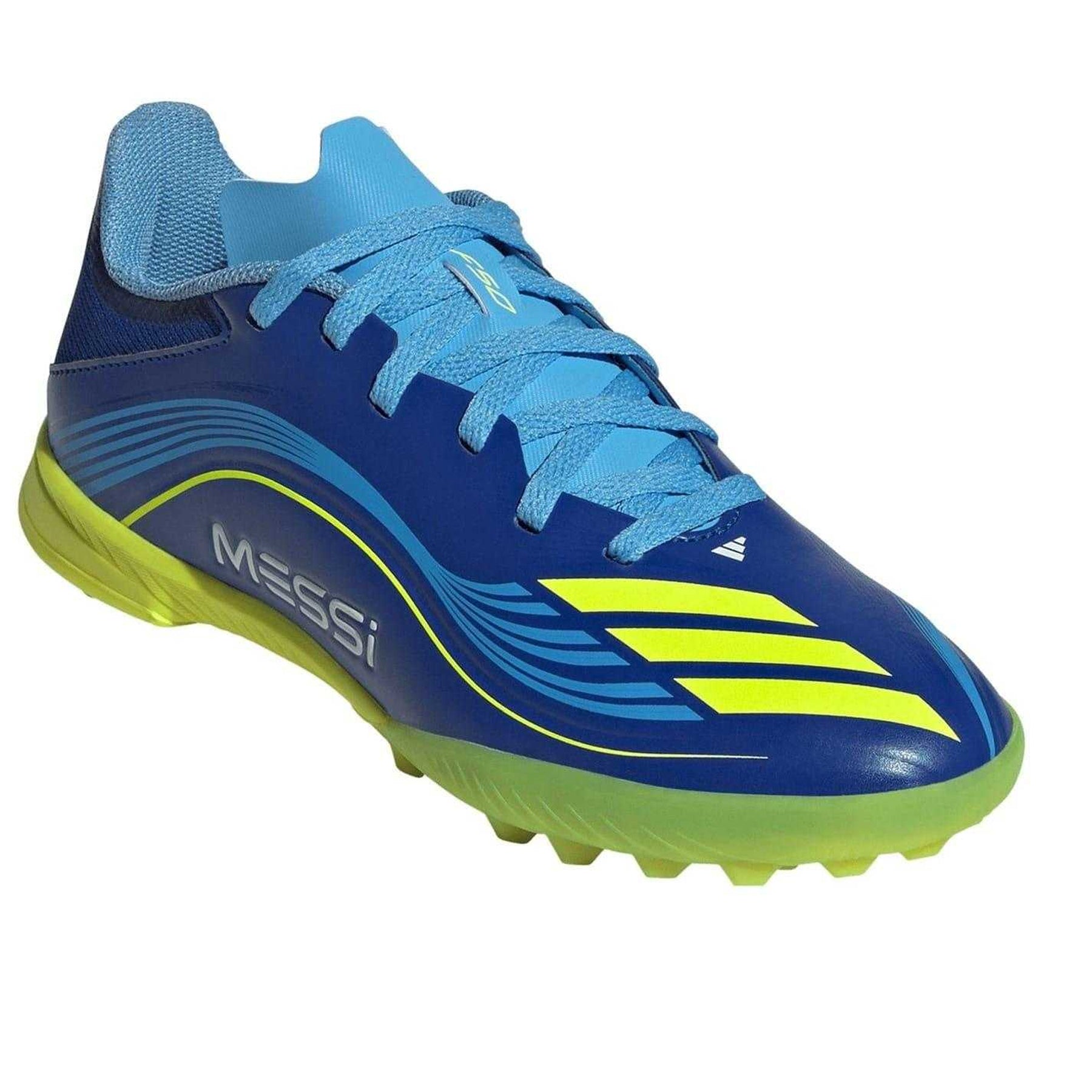 Blue-Yellow - Pack Shot - Adidas Childrens-Kids F50 League Artificial Ground Football Boots