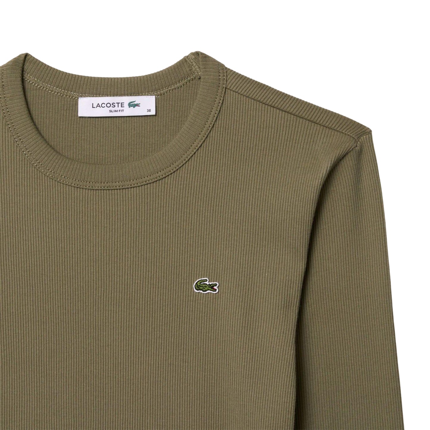 Khaki Green - Lifestyle - Lacoste Womens-Ladies Ribbed Slim T-Shirt