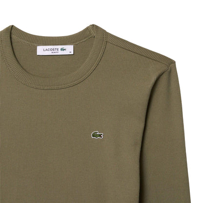 Khaki Green - Lifestyle - Lacoste Womens-Ladies Ribbed Slim T-Shirt