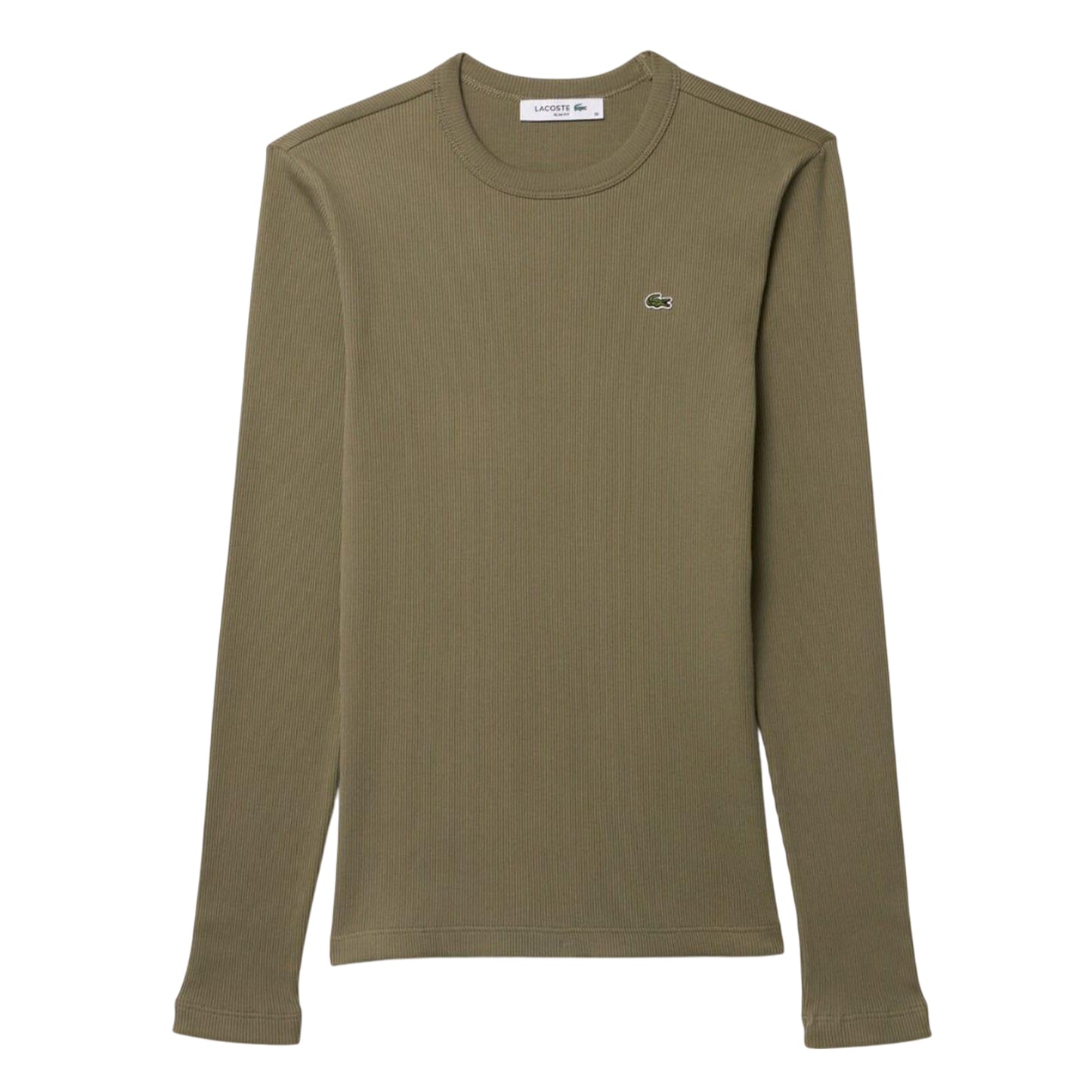 Khaki Green - Front - Lacoste Womens-Ladies Ribbed Slim T-Shirt
