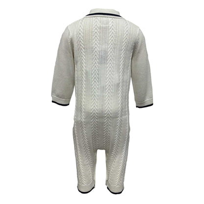 Off White - Back - Pretty Green Baby Cable Knit Collared Romper