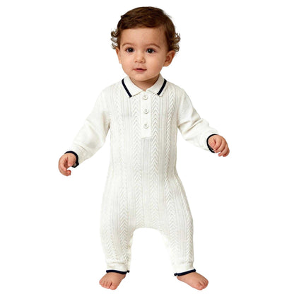Off White - Side - Pretty Green Baby Cable Knit Collared Romper