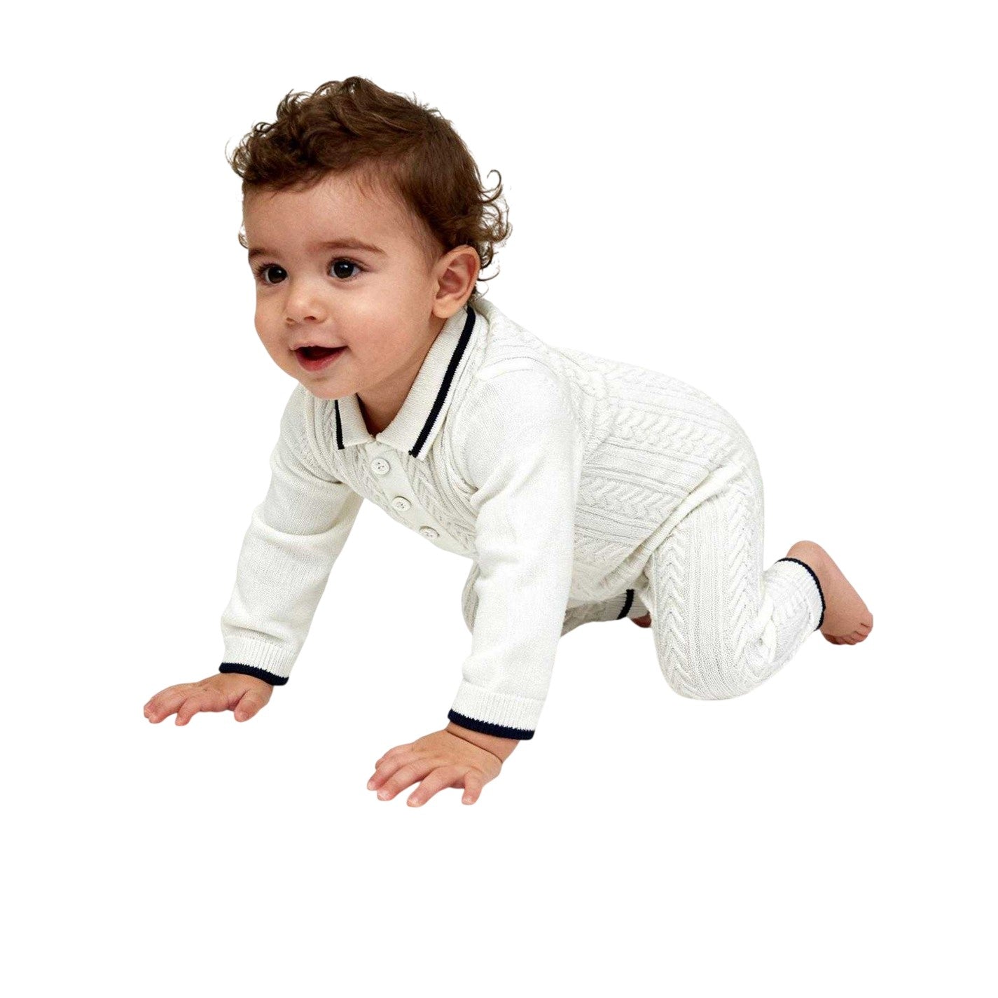 Off White - Lifestyle - Pretty Green Baby Cable Knit Collared Romper