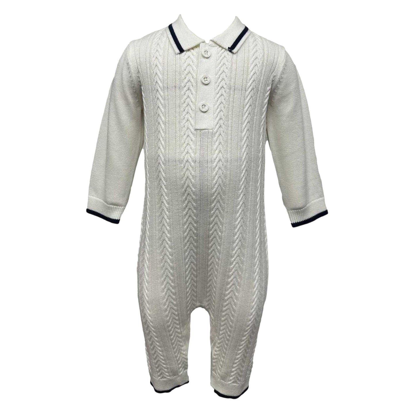 Off White - Front - Pretty Green Baby Cable Knit Collared Romper