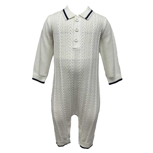 Off White - Front - Pretty Green Baby Cable Knit Collared Romper