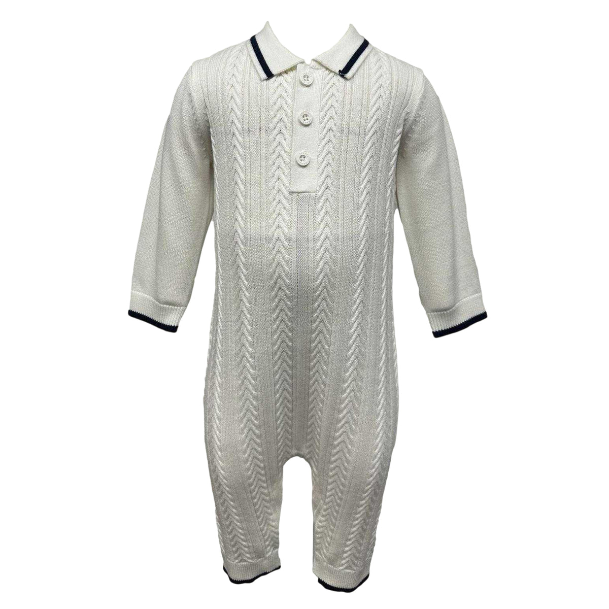 Off White - Front - Pretty Green Baby Cable Knit Collared Romper